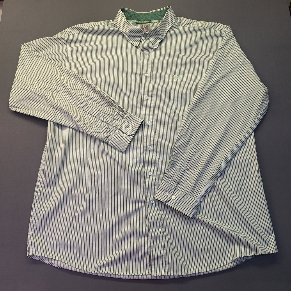 Cinch Mens XXL Green White Striped Long Sleeve Western Button Down MTW1105411